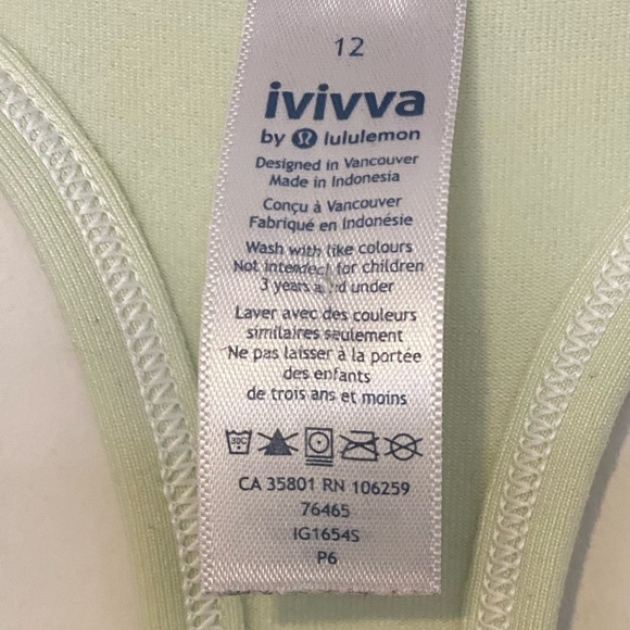 ๐2/$20 Lululemon Ivivva Sz 12 Pastel Green Tank Like New - Picture 6 of 7